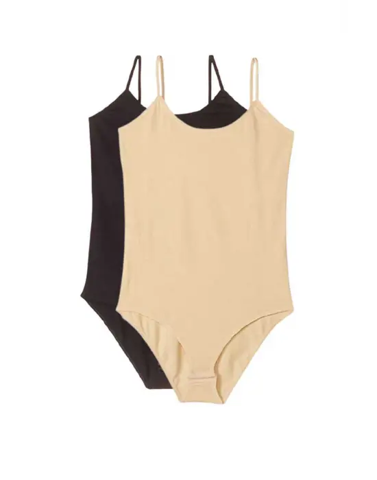 Omarı İp Askılı Çıtçıtlı Siyah ve Ten Renkli Kadın Body Seti