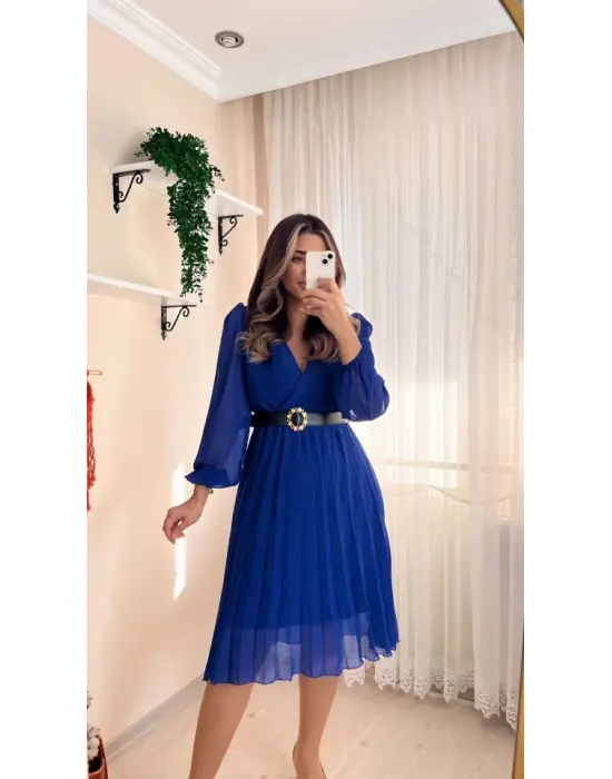 Omarı Yaz Şıklığı Kadın Kloş Kesim Midi Elbise