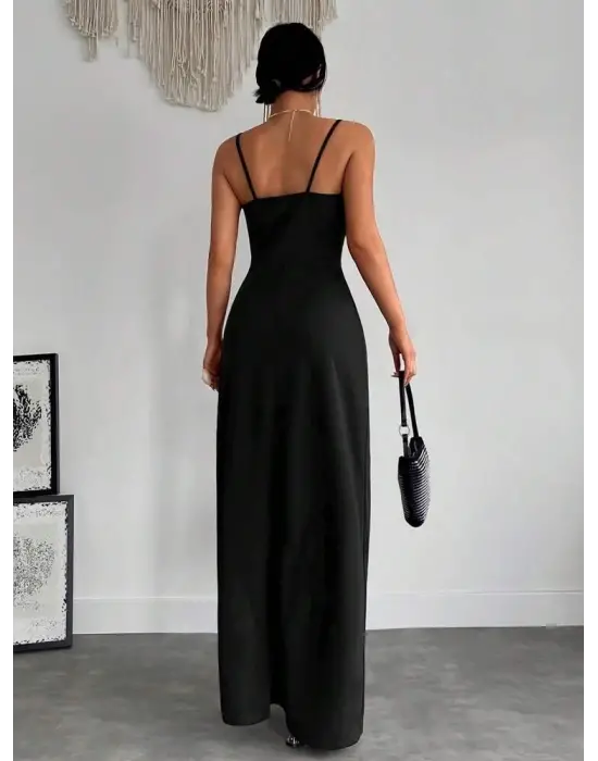 Omarı Şık Yırtmaçlı Krep Elbise