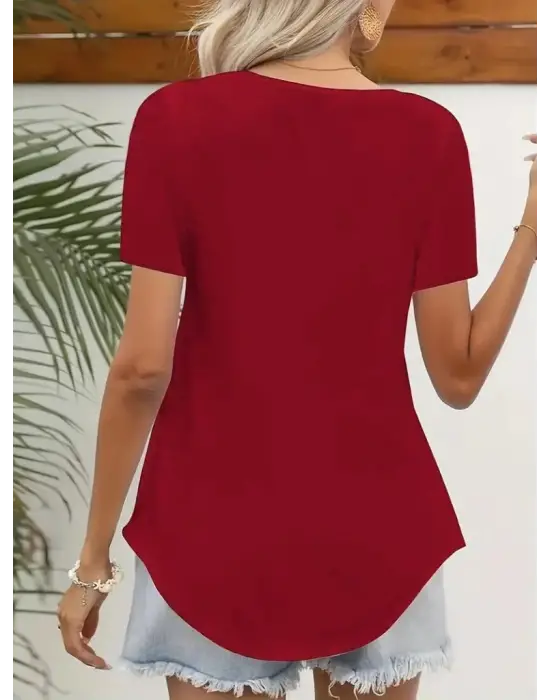 Omarı Lazer Yakalı Kadın Kısa Kollu Janjan Krep Bluz