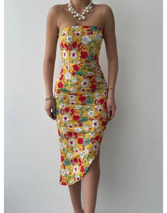 Omarı Zarif Straplez Siyah Elbise