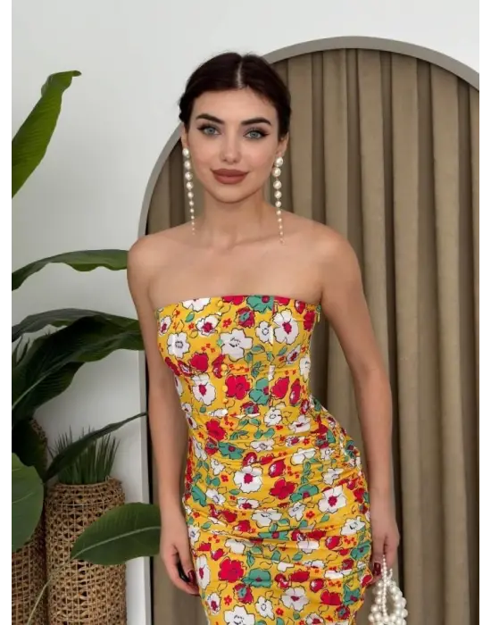 Omarı Zarif Straplez Siyah Elbise