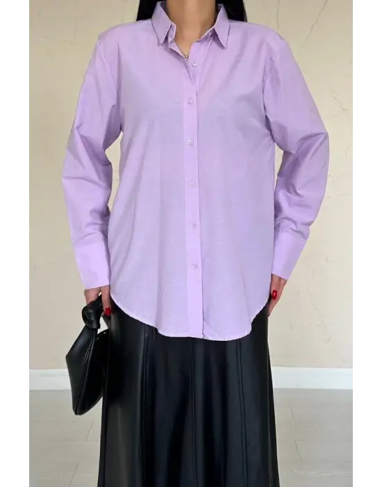 Omarı Şık Lila Poplin Gömlek