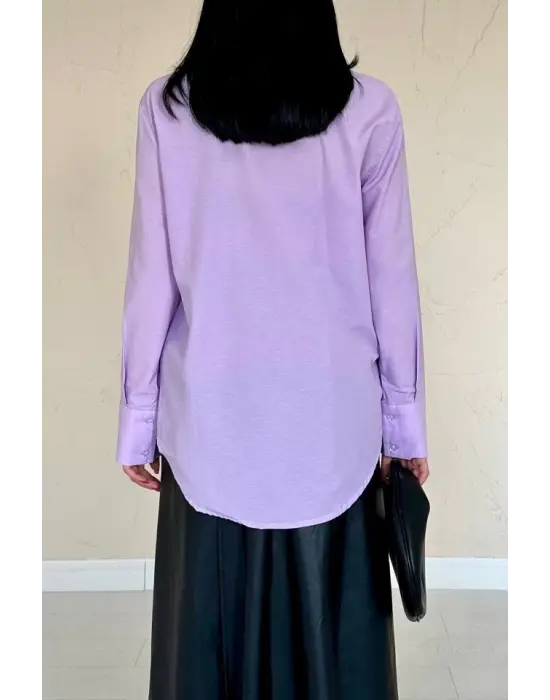 Omarı Şık Lila Poplin Gömlek