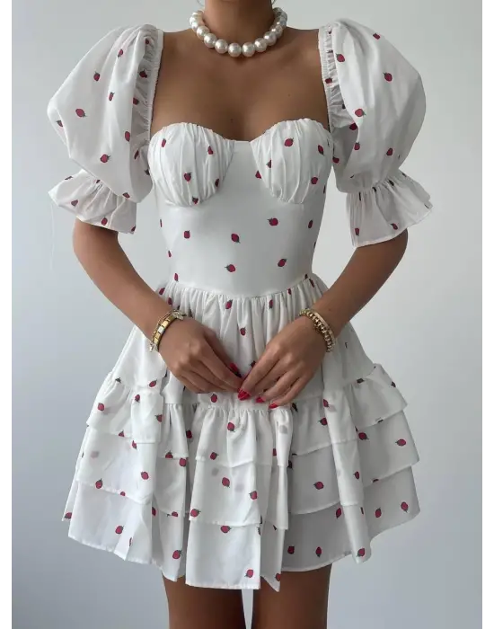 Omarı Zarif Beyaz Mini Elbise