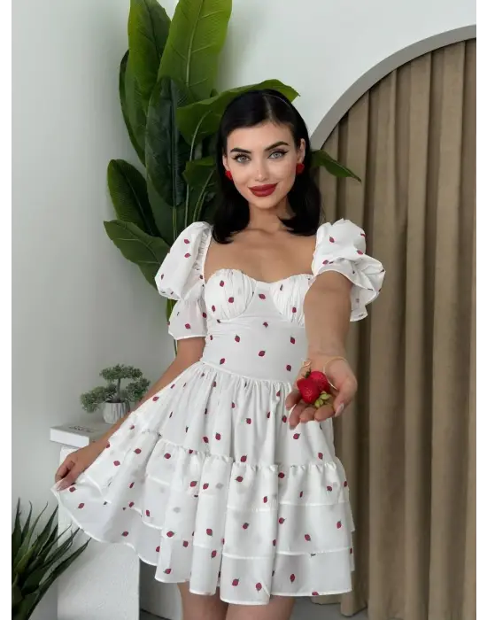 Omarı Zarif Beyaz Mini Elbise