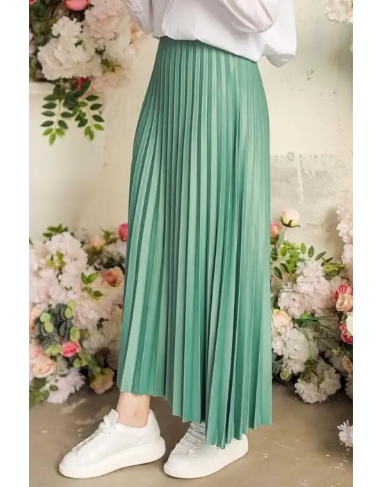 Omarı Zarif Pileli Mint Etek