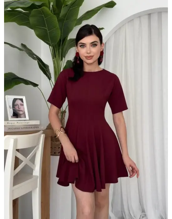 Omarı Kadife Pliseli Elbise