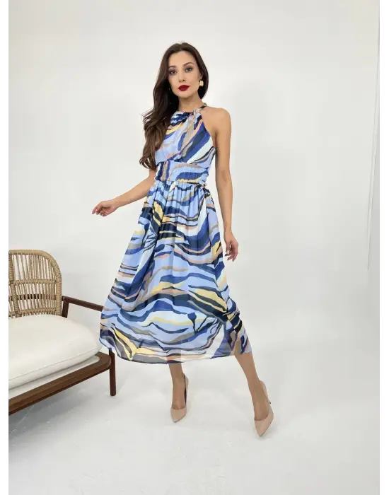 Omarı Beli Vurgulu Siyah Elbise