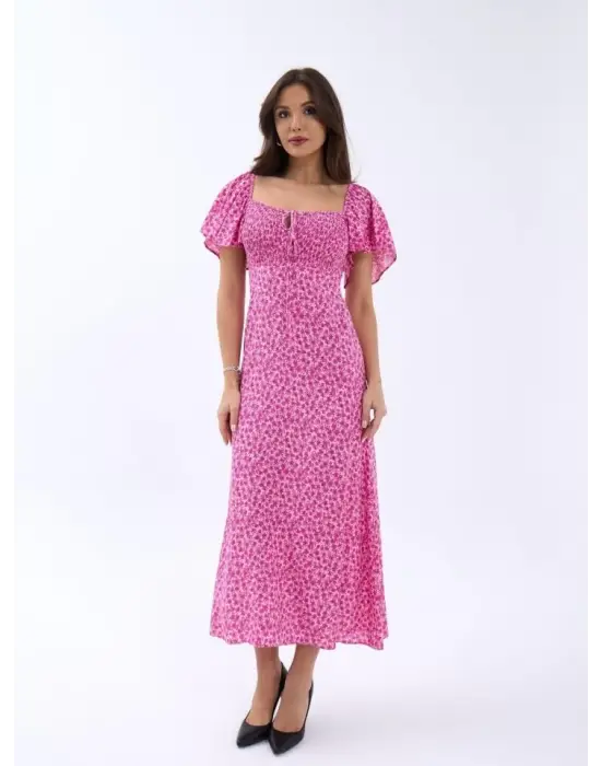 Omarı Tül Detaylı Siyah Elbise