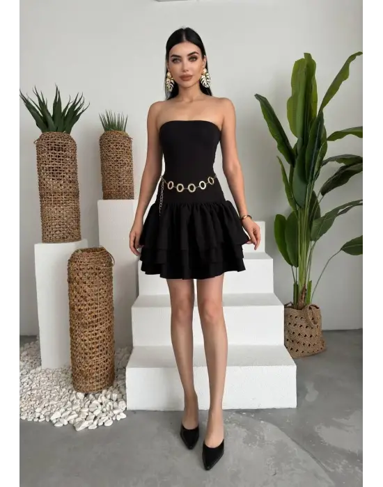 Omarı Zarif Straplez Mini Elbise