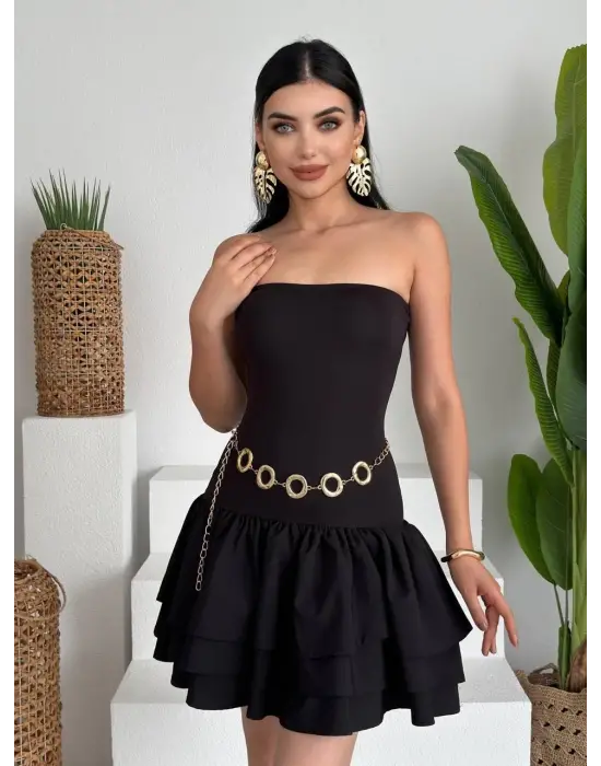 Omarı Zarif Straplez Mini Elbise