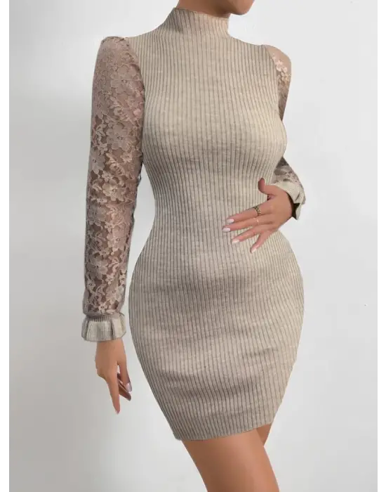 Omarı Zarif Tül Detaylı Mini Boy Elbise