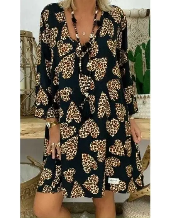 Omarı Şık Kadın V Yaka Uzun Kol Elbise