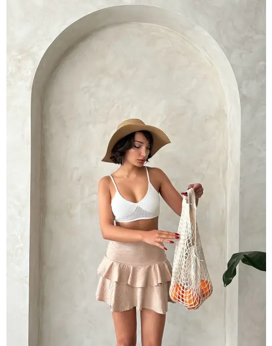 Omarı Uzun Valonlu Fırfırlı Etek