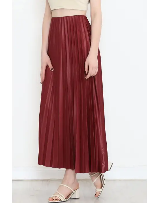 Omarı Parlak Krep Gizli Lastikli Bordo Etek