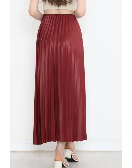 Omarı Parlak Krep Gizli Lastikli Bordo Etek