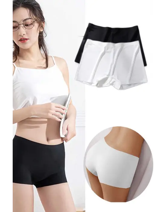 Omarı Dikişsiz Mini Şort Boxer Seti - Siyah Beyaz Uyumlu