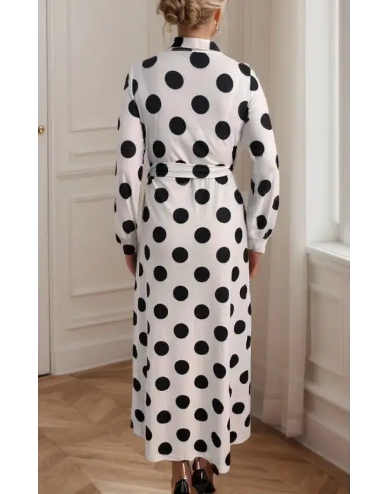 Omarı Uzun Kollu Kruvaze Yaka Elbise