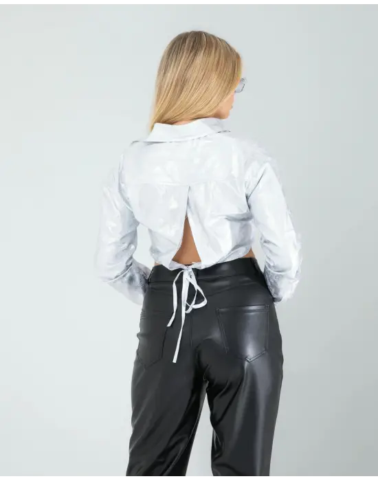 Zarif Yılan Varaklı Beli Bağcıklı Gömlek