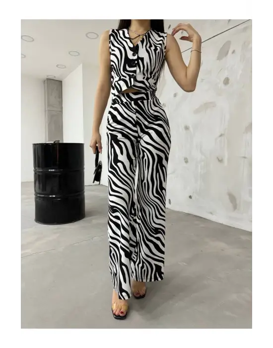 Trend Zebra Desen Şifon Takım