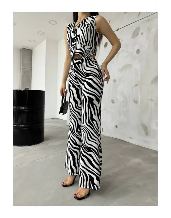 Trend Zebra Desen Şifon Takım