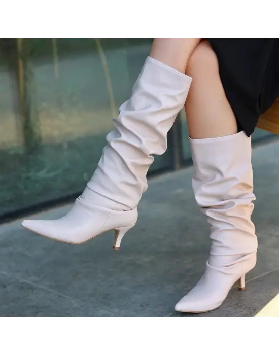 Zelya Bej Cilt Topuklu Çizme