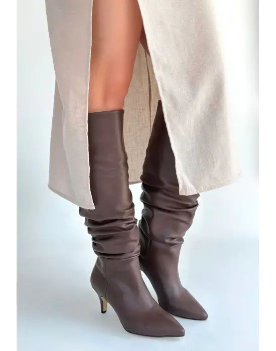 Zelya Kahverengi Cilt Topuklu Çizme