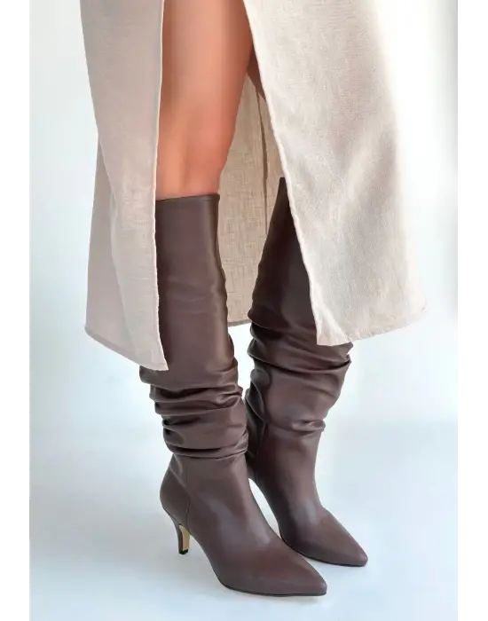 Zelya Kahverengi Cilt Topuklu Çizme