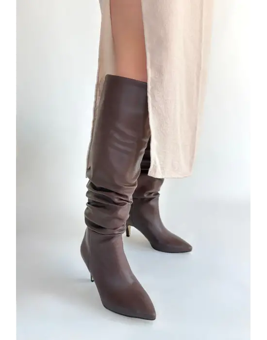 Zelya Kahverengi Cilt Topuklu Çizme