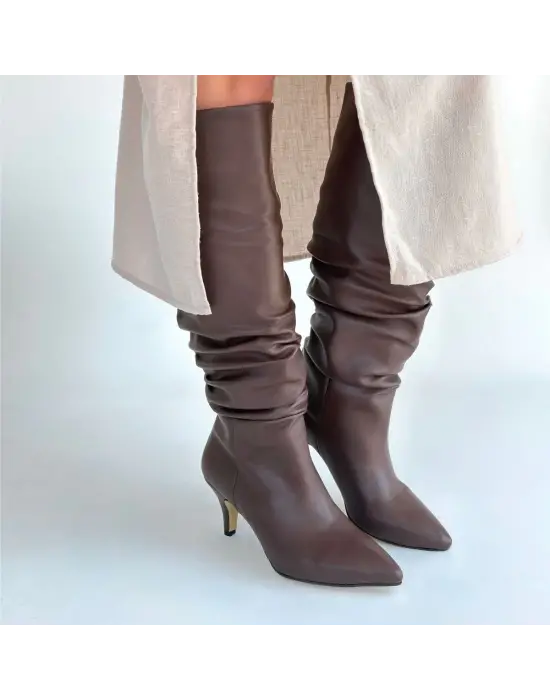 Zelya Kahverengi Cilt Topuklu Çizme