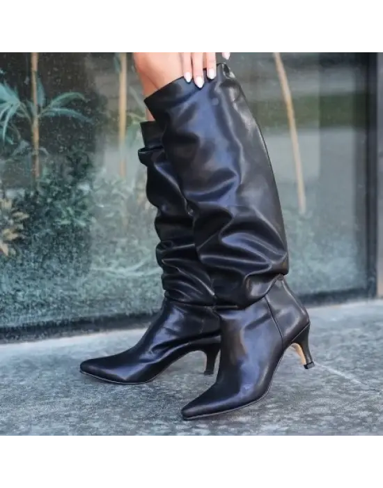 Zelya Siyah Cilt Topuklu Çizme