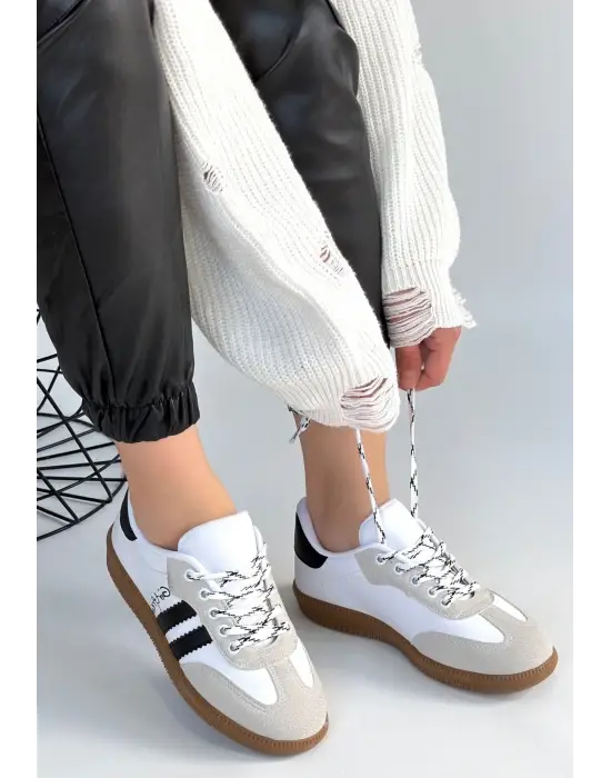 Zerti Beyaz Cilt Bağcıklı Spor Ayakkabı