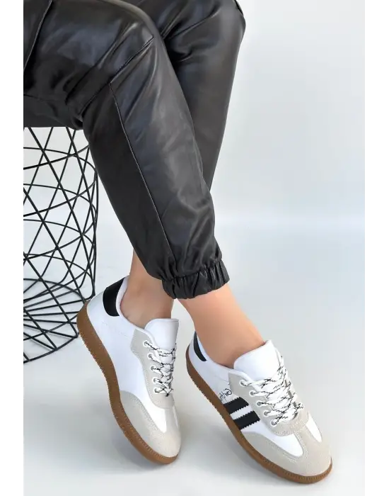 Zerti Beyaz Cilt Bağcıklı Spor Ayakkabı