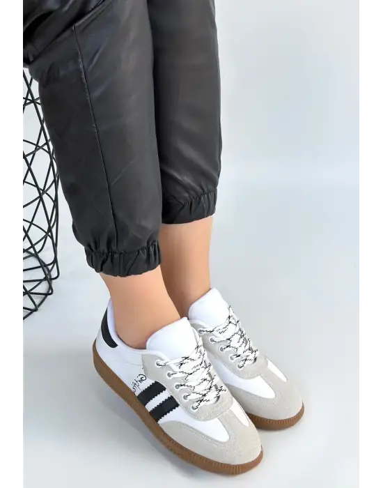 Zerti Beyaz Cilt Bağcıklı Spor Ayakkabı