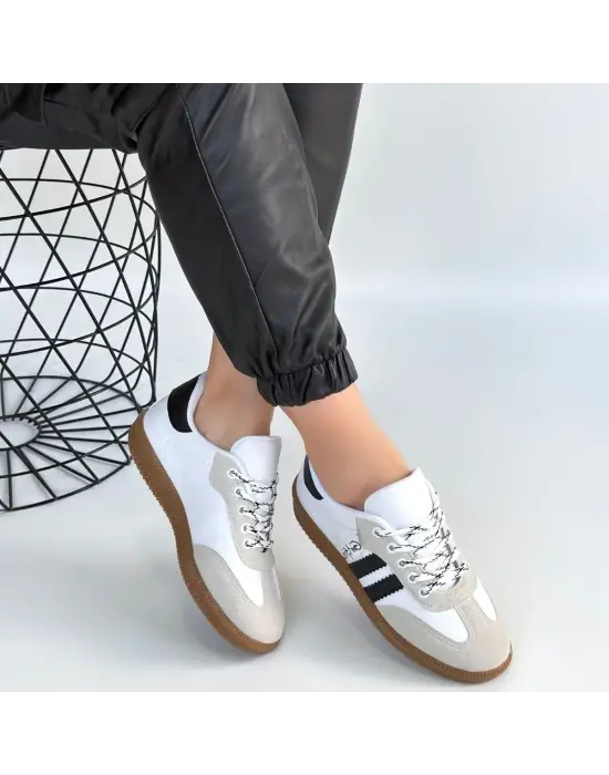 Zerti Beyaz Cilt Bağcıklı Spor Ayakkabı