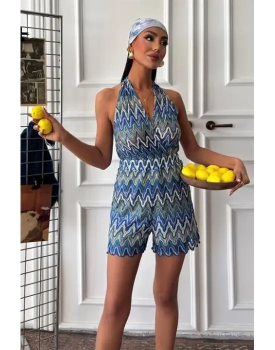 Zikzak Desenli Multi Renk Geçişli Mini Tulum 1365