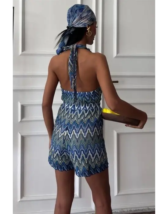 Zikzak Desenli Multi Renk Geçişli Mini Tulum 1365