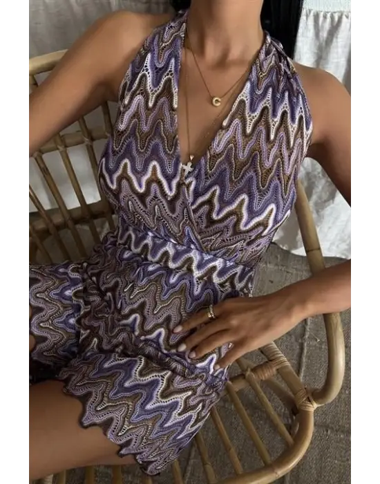 Zikzak Desenli Multi Renk Geçişli Mini Tulum 1365