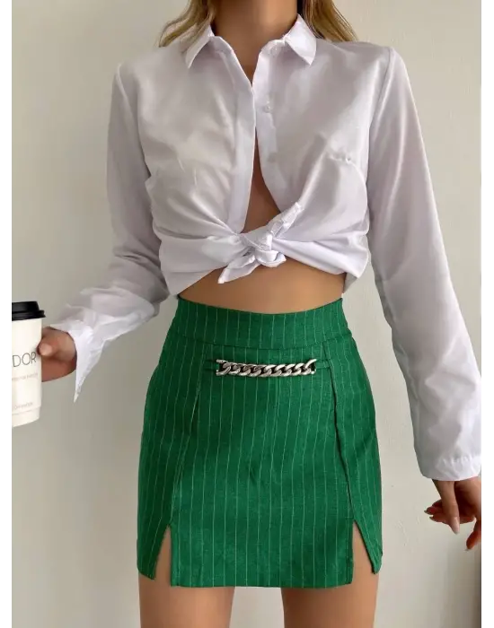 Modern Çizgili Şort Etek