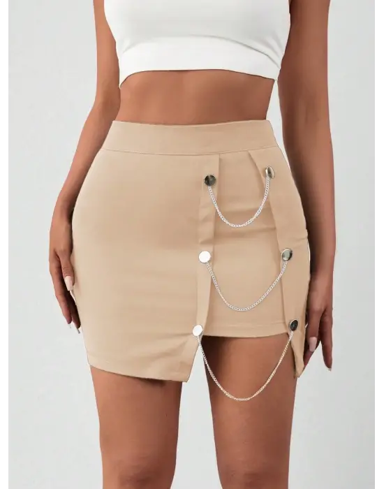 Omarı Zincir Detaylı Mini Etek