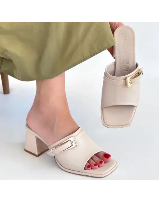 Omarı Rahat ve Şık Cilt Topuklu Terlik