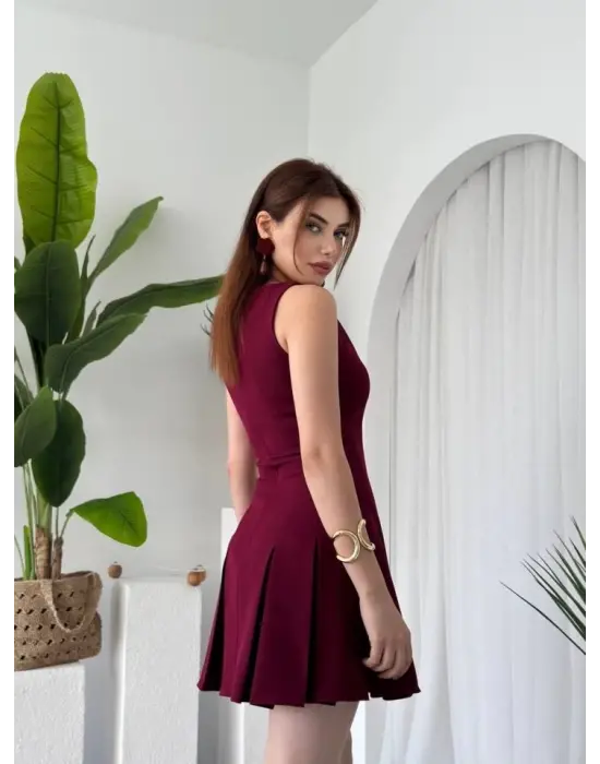 Omarı Çiçek Desenli Mini Elbise