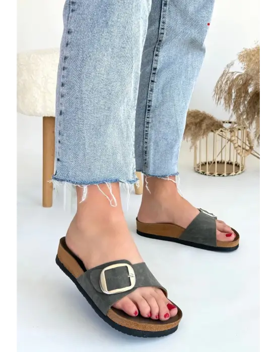 Trend Yeşil Nubuk Terlik