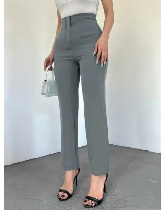 Zra Pileli Havuç Pantolon -Gri