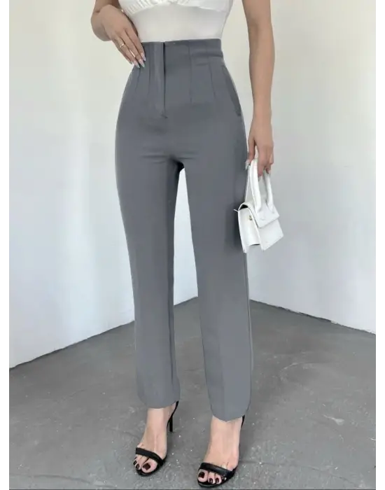 Zra Pileli Havuç Pantolon -Gri