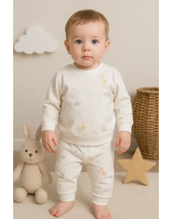 Zürafa Desenli 2 Parça Erkek Bebek Takım % 100 Pamuk