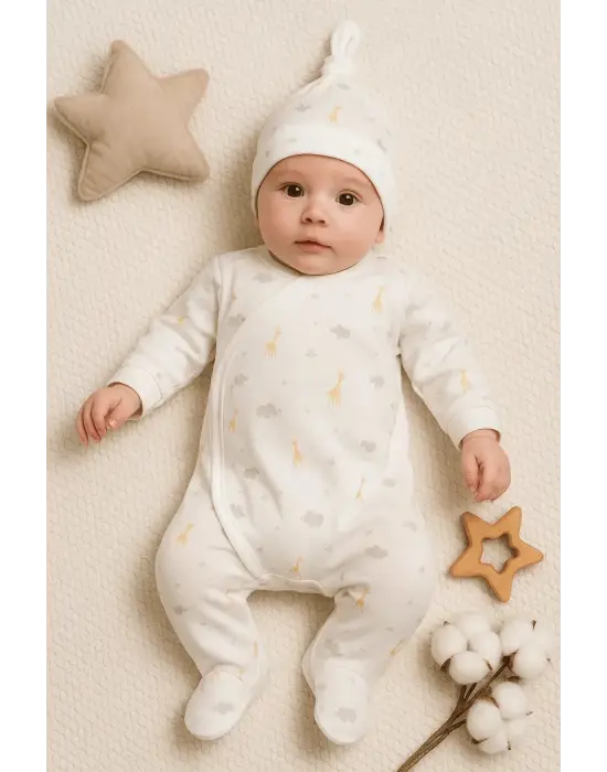 Zürafa Desenli 2 Parça Erkek Bebek Tulum % 100 Pamuk