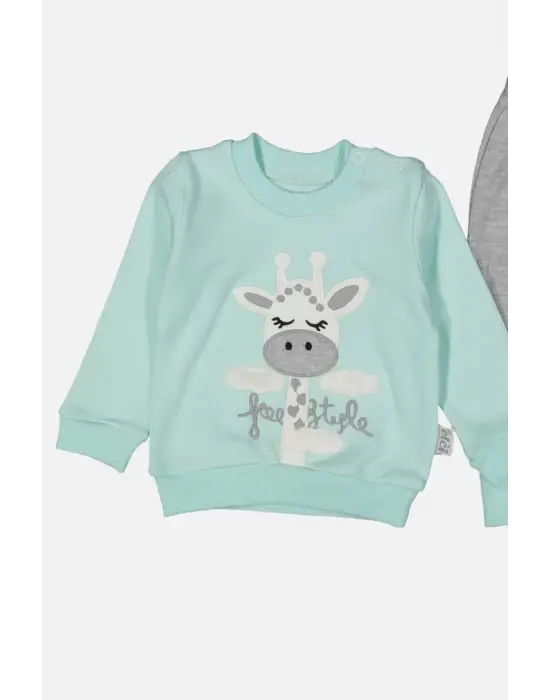 Zürafa Nakışlı % 100 Pamuk Kız Bebek Takımı