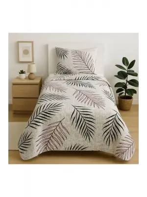 %100 Pamuk Tek Kişilik Pike Seti Elyaf Dolgulu Kapıtone Yaprak Desenli